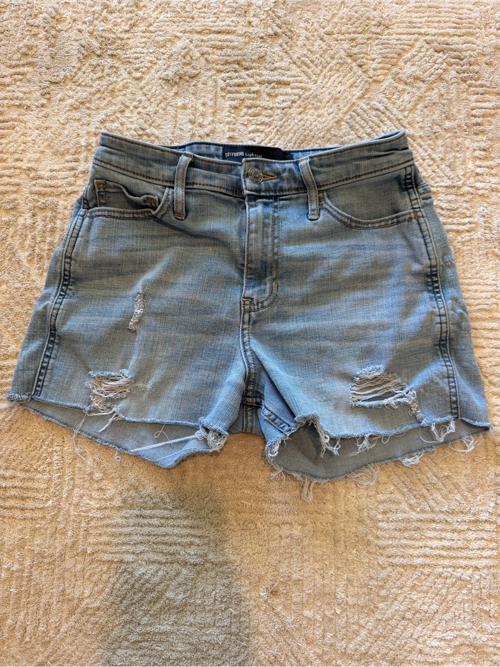 Hollister Boyfriend High Rise Distressed Denim Shorts Size 3 26 Light Wash